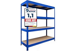 OFFICEMARSHAL Scaffalatura per carichi pesanti, certificata TÜV – XL e XXL larghezza – Scaffale in metallo con 1500 kg o 1200 kg carico totale – Scaffalatura per garage, cantina, officina – Blu