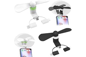 KARELLS Przenośny wentylator do telefonu komórkowego, 2 sztuki, przenośny, obrotowy, USB, mały, cichy, 2 w 1, do telefonów z systemem Android/typu C