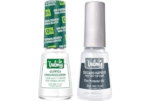 VALMY Pack Tratamiento Fortalecedor de Uñas: Química Endurecedora con Ajo y Limón + Top Coat Secado Rapido, Esmalte Protector y Endurecedor, Aporta Brillo y Protección, 14 ml c/u (2 unidades)