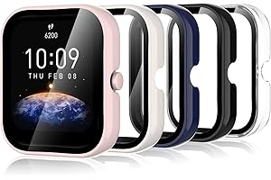 Bigqin Etui ochronne kompatybilne z Amazfit Bip 3 / Bip 3 Pro, twarde etui z folią ochronną na wyświetlacz, HD ultracienkie etui z hartowanego szkła - przezroczyste, czarne, niebieskie, różowe, białe,