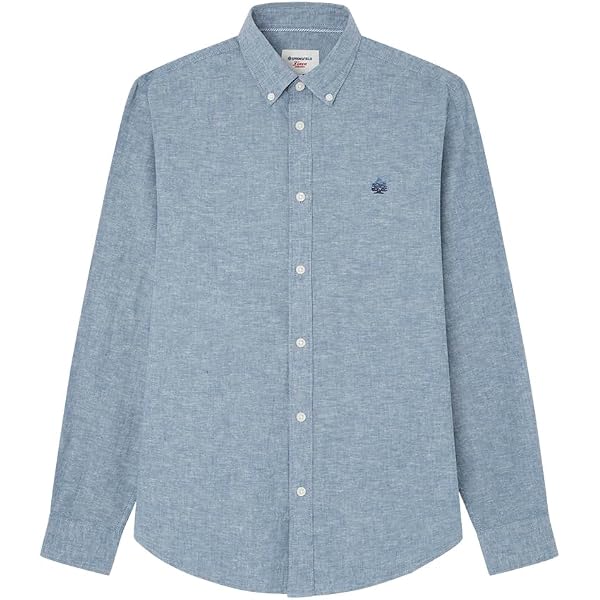 Camicia SPRINGFIELD Uomo In Cotone Oxford Blu Acciaio - Taglia L, Manica Lunga, Taschino Con Ricamo Fiore - 3