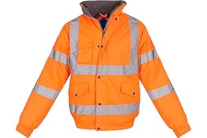 shelikes Hi Vis Viz Visibility Bomber Workwear Security Safety Fluorescent Hooded Padded Waterproof Work Wear Jacket Coat