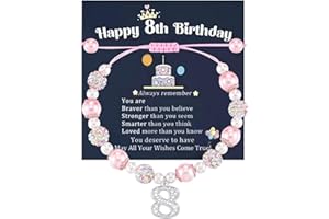 Cumnvulnt Birthday Gifts Bracelets for 8 Year Old Girls, 8th Birthday Gifts Charm Bracelets for Girls, Adjustable Pearl Bracelets Gifts for Girls Age 8, Daughter, Niece, Sister