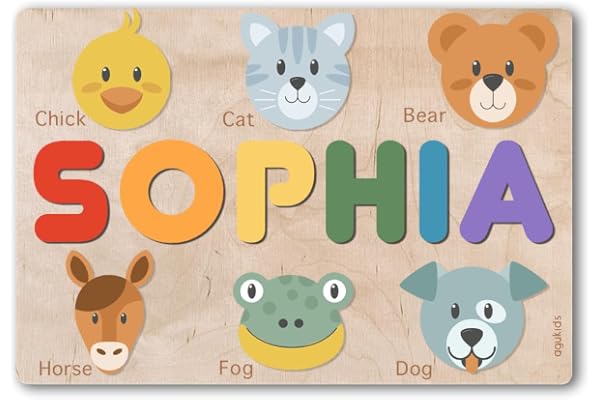 Puzzle personnalisé avec nom de bébé, cadeaux personnalisés pour enfants, puzzles en bois avec animaux pour tout-petits, jouets d'apprentissage précoce pour les enfants de 1 an