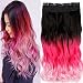 Neverland Beauty 55cm One Piece Clip in Triple Ombre Three Tone Synthetic Curly Wavy Hair Extensions Brown Black to Rose Red to Pink