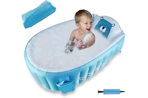 Aufblasbare Babybadewanne, AolKee Tragbare Aufblasbare Badewanne Faltbar, Planschbecken baby, Schwimmbad kinder, wiederverwendbare weiche Reise-Babybadewanne (für 0-5 Jahre) + Luftpumpe, blau