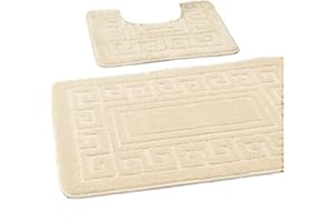 EDS Luxury 2 Piece Greek Bath Mat Set Non Slip Ultra Soft Bathroom Mats Water Absorbent Bath Mats Machine Washable Rug Toilet Mat for Bathroom Floor (Cream)