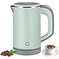 Travel Kettle Small, 800ml Stainless Steel Electric Kettles, Compact Travel Electric Kettle, Portable Mini Camping Kettle Cordless, Fast Boiling, Low Wattage Kettle for Travel, Home, Office (Green)