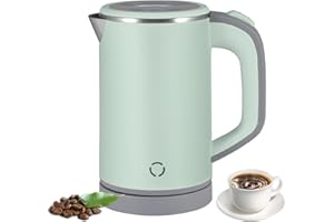 Jalann Travel Kettle, Low Wattage Kettle, 800ml Electric Travel Kettles Small, Fast Boiling, Portable Mini Cordless Camping Kettles Stainless Steel for Caravan, Motorhome, Bedroom, Office (Green)