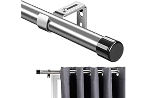 FLY HAWK Tringle à Rideaux, 76-116 cm Tringle à Rideau Extensible avec Boutons Cap avec Supports， Tringle à Rideaux Ensemble de Quincaillerie en Acier Inoxydable Réglable Fenêtre Décorative pour Salon/Argent