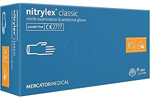 MERCATOR MEDICAL <b>Guantes de nitrilo azul NITRYLEX CLASSIC, talla: XS - 100 unidades, Guantes desechables, sin talco, textura en la punta de los dedos, sin látex</b>