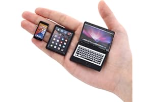 cobee Ensemble de Mini Ordinateurs Portables 1:12 Dollhouse, Mini Accessoires de Simulation de scène de Smartphone de Tablette d'ordinateur Portable en métal 3pcs (Le Noir)