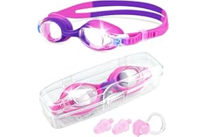 NEIALLA Kids Swimming Goggles, Waterproof HD Goggles Kids 6-14 Years Anti Fog No Leaking Soft Silicone Youth Swimming Goggles with Nose Clip Ear Plugs Adjustable Strap Boys Girls Swimming Goggles