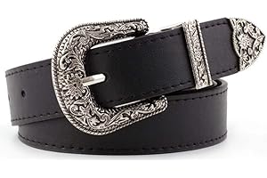 INOGIH Western-Leather-Belts-Women Vintage Waist-Belts with Hollow Out Flower Buckle