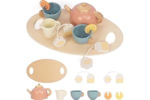 Holz Tee Set Spielzeug, Kinderspiele, Küchenzubehör, Lebensmittel Spielzeug, Kinder Tee Party Set, Kuchen, Schokolade Tee Tasse, Holz Zubehör Set, Blau (Holzfarbe)