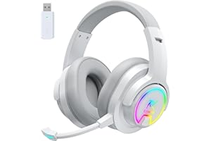 Krysenix PG3 RGB Wireless Gaming Headset pour PS4, PS5, PC - 2.4GHz 7.1 Surround Sound, Casque de Jeu avec Microphone, Batterie 48 Heures pour Ordinateur Portable, Switch, Mac (Blanc)