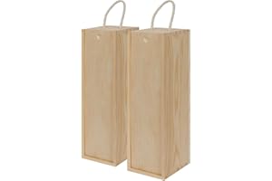 Harbour Housewares Wooden Wine Box with Handle - x2 Natural Slide Opening Wine Gift Box Wood Luxury Champagne Bottle Boxes Wine Holder Crate for Birthday, Housewarming, Corporate Gifts
