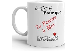Kalféa Mug Amour je t'aime coeur penses à moi le matin déclaration tasse céramique i love you Qualité Idée Cadeau Noël Saint Valentin Anniversaire Fête homme femme mari épouse chéri époux 325ml