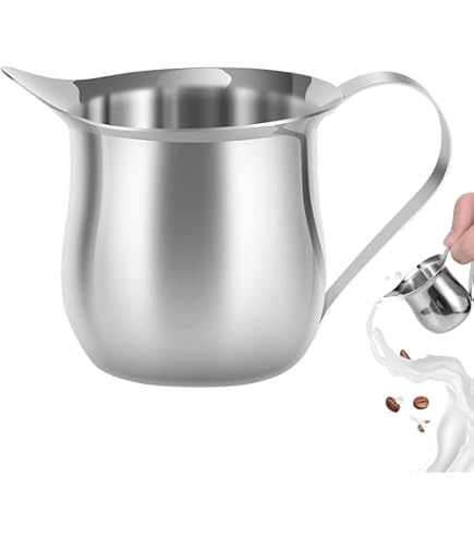 Brocca Per Latte In Acciaio Inox 350ml - Con Cucchiaio E Penna Per Decorazione Caffè - Barista - Foto 7