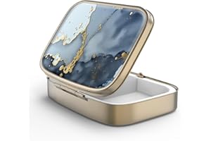 HION Pilulier Pilulier avec Miroir Rétro 2 Compartiments Petit Pilulier Bronze Rectangulaire Pilulier ou Vitamines, Huile de Poisson, Suppléments, Pill Containe(Marbre Noir Or)