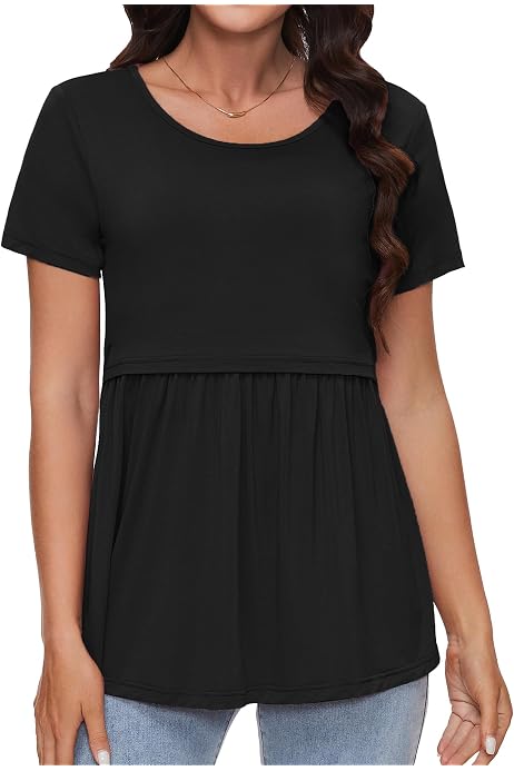 T-shirt Allaitement Femme - Coton Extensible Manches Courtes (allaitement Facile)