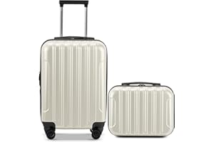 LEADZM Set de 2 Valises de Voyage avec Vanity Case, Valise Grande Taille, Valise Cabine, Set de Bagage pour Voyage, ABS+PC avec roulettes Pivotantes 360°, Design dégradé - Blanc cassé
