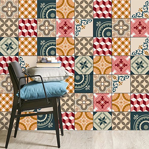 Fliesenaufkleber Fliesenfolie | Selbstklebende Fliesenbilder für Badezimmerfliesen und Fliesenspiegel | Küche renovieren mit Klebefliesen | 15x15 cm Motiv Swedish Tiles - 20 Stück