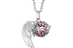 Morella Damen Schutzengel Halskette Edelstahl 70 cm mit Anhänger Engelsflügel und Klangkugel Zirkonia in Schmuckbeutel