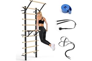 REVFIT Sprossenwand & Klettergerüst 220 cm – Wandmontage aus Holz mit Klimmzugstange & Dip-Barren – Multifunktionales Fitnessgerät für Kinder und Erwachsene