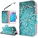 Produktbild Caplog Samsung Galaxy J1 Lederhülle Ledertasche Blau Himmel Weiß Blume Muster Brieftasche Schtuzhülle für SAMSUNG GALAXY J1 SM-J100H Leder Tasche Kartenfächern Etui Standfunktion Schtuz Handyhülle Magnetic Closure Folio Cover + Eingabestift Touchstift mit Dust Plug