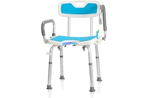 Izrielar Krzesło prysznicowe z oparciem i podłokietnikami, taboret prysznicowy, siedzisko prysznicowe, regulacja wysokości, aluminiowa pomoc pod prysznic, siedzisko łazienkowe dla seniorów,