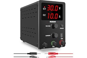 RUZIZAO Alimentatore da Banco 30V 10A, Alimentatore da Laboratorio Regolato con Encoder e LED Display a 3 Cifre, Alimentatore Banco Regolabile con Porta USB 5V/2A Alimentazione DC Regolabile da Banco