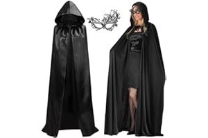 Bluelves Czarna peleryna z kapturem, czarna peleryna na Halloween, Halloween, karnawał, Halloween, Boże Narodzenie, peleryna, średniowieczna, dla dorosłych, dzieci, kobiet, mężczyzn (XL)
