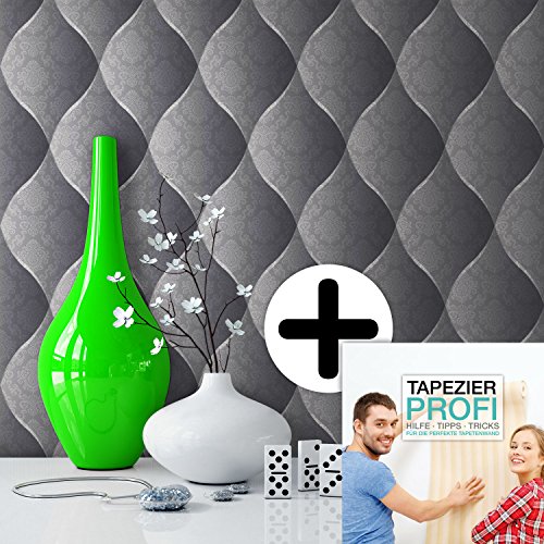 Tapete Edel Vinyl Anthrazit , schönes Floral Design und purer Luxus Effekt , moderne 3D Optik für Wohnzimmer,Schlafzimmer,Flur oder Küche inkl. Newroom Tapezier Ratgeber mit super Tipps! - 5
