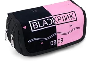 Ainvliya Rosa Blackpink Federmäppchen, Must-Have-Federmäppchen für Idol-Mädchen, Doppellagig, Große Kapazität, Klappdeckel, Klettverschluss, Geeignet für Studenten, Büro, Make-up