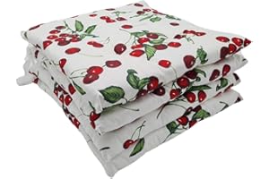 IL DOLCE STILE DELLA TUA CASA Juego de 4 cojines de silla de algodón de 4 puntos acolchados y de 5 cm de grosor, fabricado en Italia, estampado de frutas (cerezas)