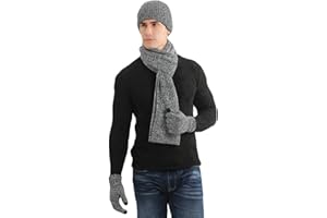 LAUSONS Hat Scarf Gloves Set for Mens 3 in 1 Winter Warm Fleece Lining Knitted Beanie Cap Slouchy Long Scarf and Touch Screen Gloves Unisex Sets For Daily Use Outdoor Sports