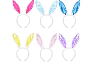 HarnyLoom 6 pièces Oreilles de Lapin Serre-Tête Pâques, Peluche Bandeau Oreille de Lapin Deguisement Enfant Filles Adultes Accessoires Pâques Décoration de Costume Cosplay