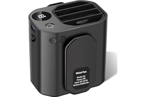 PAKINUI Ventilador de Cintura Portátil, recargable Ventilador de clip con 8000 mAh y 3 velocidades, ventilador de cinturón con pantalla digital, ventilador de cuello portátil para actividades al aire libre