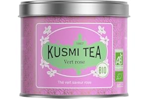 Kusmi Tea - Vert Rose Bio - Thé Vert Biologique aux Arômes Naturels de Rose - Thé Vert Aromatisé - Boîte en Métal 100g - Quantité pour environ 50 Tasses