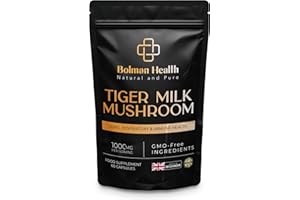 BOLMAN HEALTH Tiger Milk Mushroom | 1000mg High Strength 30:1 Extract | Supports Lung Function, Respiratory Health, Immune Defence & Vitality | 60 Vegan Capsules | Non-GMO, Gluten-Free | Made in UK