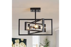 LWYTJO Black Ceiling Light Living Room, 3 Lights Black Chandeliers Ceiling Light, Industrial Semi Flush Mount Ceiling Lights Fitting for Bedroom, Dining Room, Kitchen, Lounge, Hallway