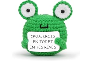 Sprinlot Grenouille Positive en français, Peluche Poupées avec Carte Positive, Mini Motivantes Tricotée Grenouille, Rigolo Créatifs Peluche Cadeaux pour Famille Homme Femme Enfant Couple Collegue