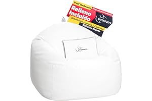 Diverpuff Puff Redondo Blanco Exterior Pélota Bean Bag XXL Polipiel con Relleno Y Cojín Incluido Elegante y Comodo Resistente Waterproof Uso Interior Habitación Infantil Gamer Sala Juegos Salón