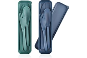 CUNTAUK Juego de Cubiertos de Viaje con Funda, Juego de Cubiertos portátiles de plástico Reutilizables, Tenedores, Cuchara, vajilla, Juego de Cubiertos de Camping para Viajes, Picnic, Oficina