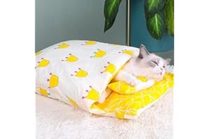 YCYATS Orthopädischer Katzenschlafsack, Die Weiche und Warme Schlafsack Für Katzen, Abnehmbares und Waschbares Katzenkissen, Sicherheitsgefühl-Tierbett (M (Within 3-10 pounds), Gelbe Royals)