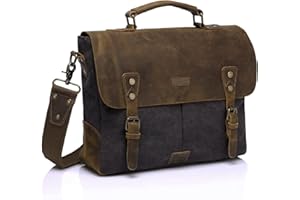 VASCHY Borsa a tracolla da uomo, tela e pelle, stile vintage, per computer