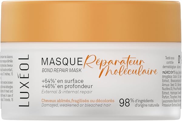 Luxéol - Masque Capillaire Réparateur Moléculaire 200 ml - Réparation des Cheveux Abîmés - Réparation Profonde de la Fibre - Résultats Cliniquement Testés - Douceur Instantanée