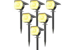 KOLPOP Lot de 6 Lampe Solaire Exterieur, 3 Modes Spot Solaire Exterieur Jardin, Fonction 2 en 1 et IP65 Étanche, 800lm 3000K Super Brillante lumiere solaire Pour Arbre, Cour, Allée, Chemin, Blanc Froid
