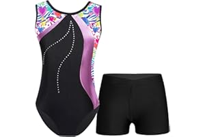 iEFiEL Mädchen Glitzer Turnanzug Ärmellose Leotards Rückenfrei Ballettanzug mit Strass Ballettkleidung Gymnastikbody Tanzkostüm